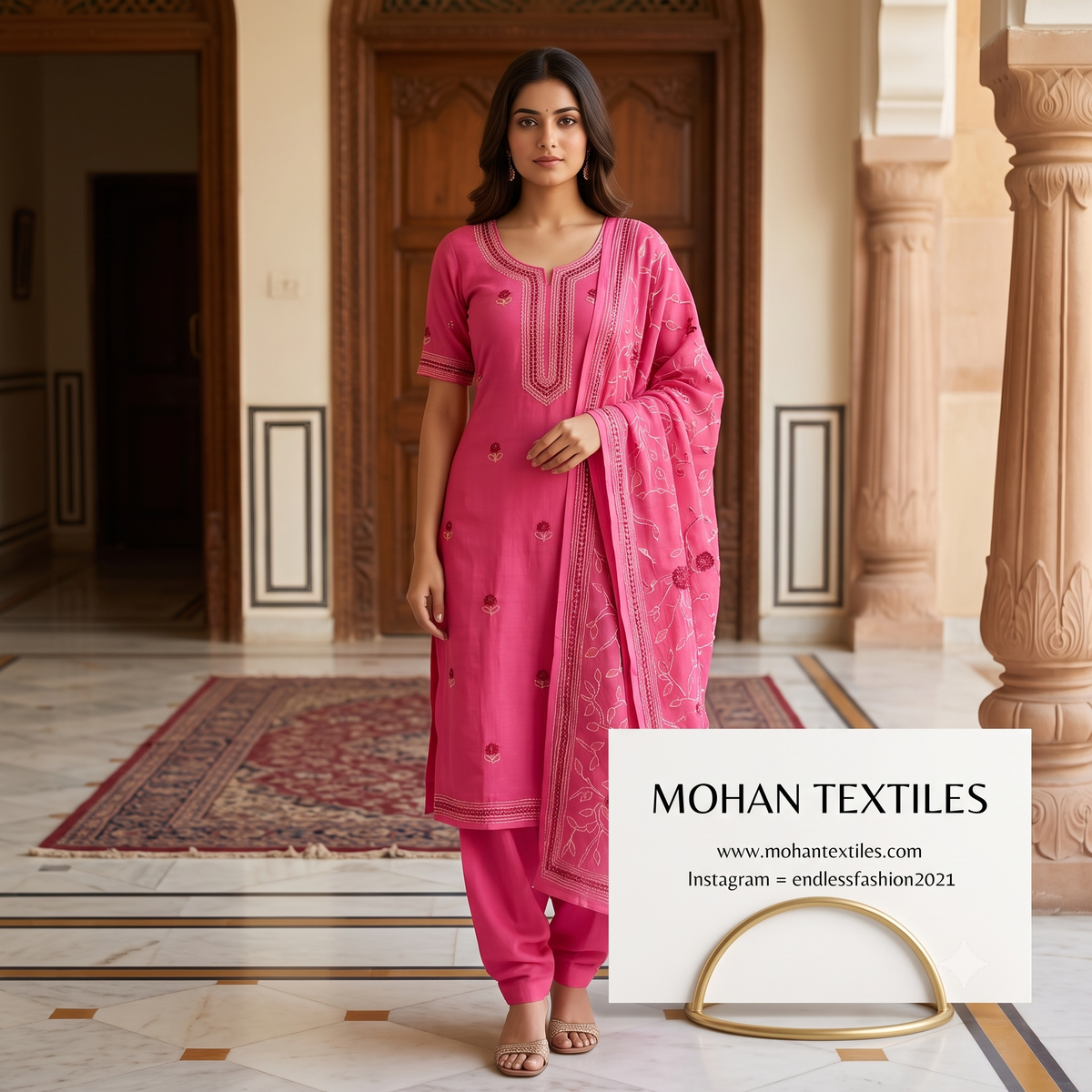 Mohan Textiles Phulkari Hand Embroidered Unstitched Suit Material – Festive Wear