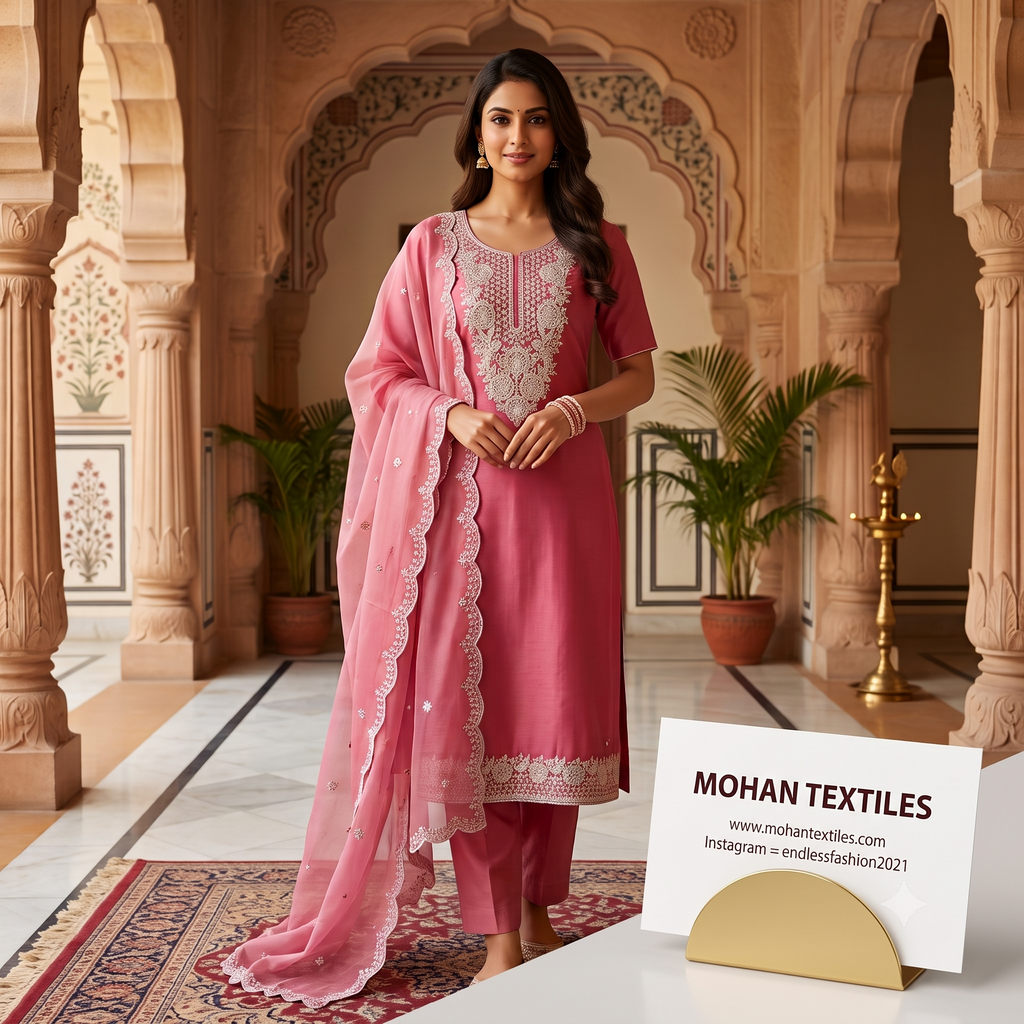 Elegant Neckline Embroidered Unstitched Suit Set with Scalloped Dupatta