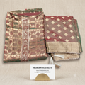 Antique gold and maroon dual tone silk jacquard unstitched suit fabric with embroidered neck patti and zari dupatta by Mohan Textiles