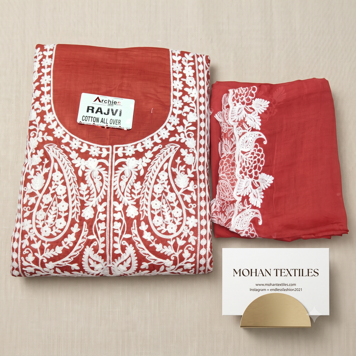 Traditional Lucknowi Chikankari Unstitched Suit Material with Embroidered Dupatta – Mohan Textiles