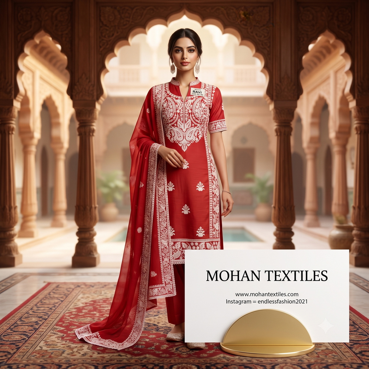 Traditional Lucknowi Chikankari Unstitched Suit Material with Embroidered Dupatta – Mohan Textiles