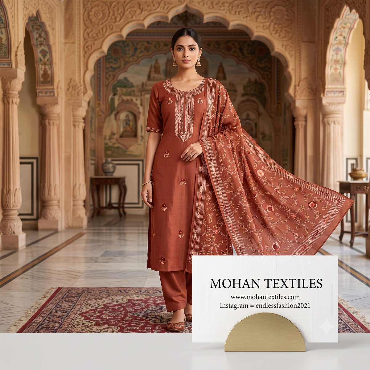 Mohan Textiles Phulkari Hand Embroidered Unstitched Suit Material – Festive Wear