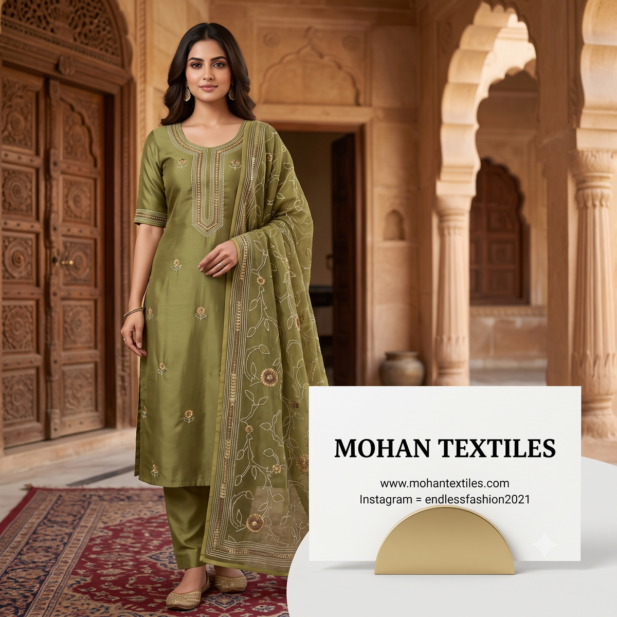 Mohan Textiles Phulkari Hand Embroidered Unstitched Suit Material – Festive Wear