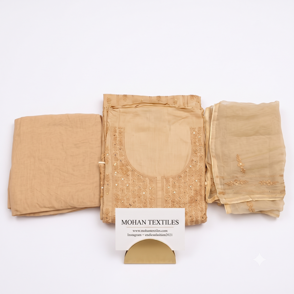 Pure Soft Muslin Embroidered Unstitched Punjabi Suit Set with Dupatta | Mohan Textiles