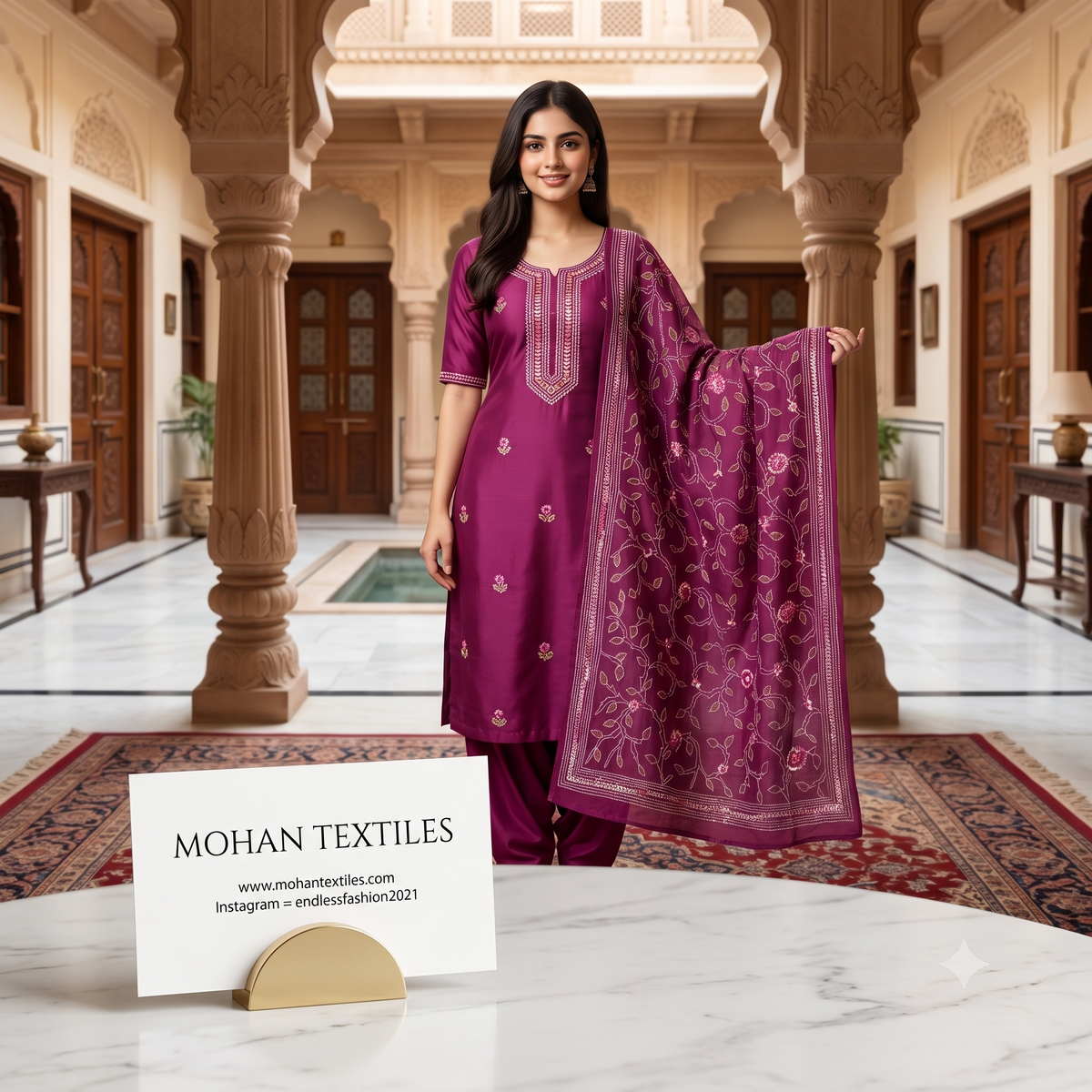 Mohan Textiles Phulkari Hand Embroidered Unstitched Suit Material – Festive Wear
