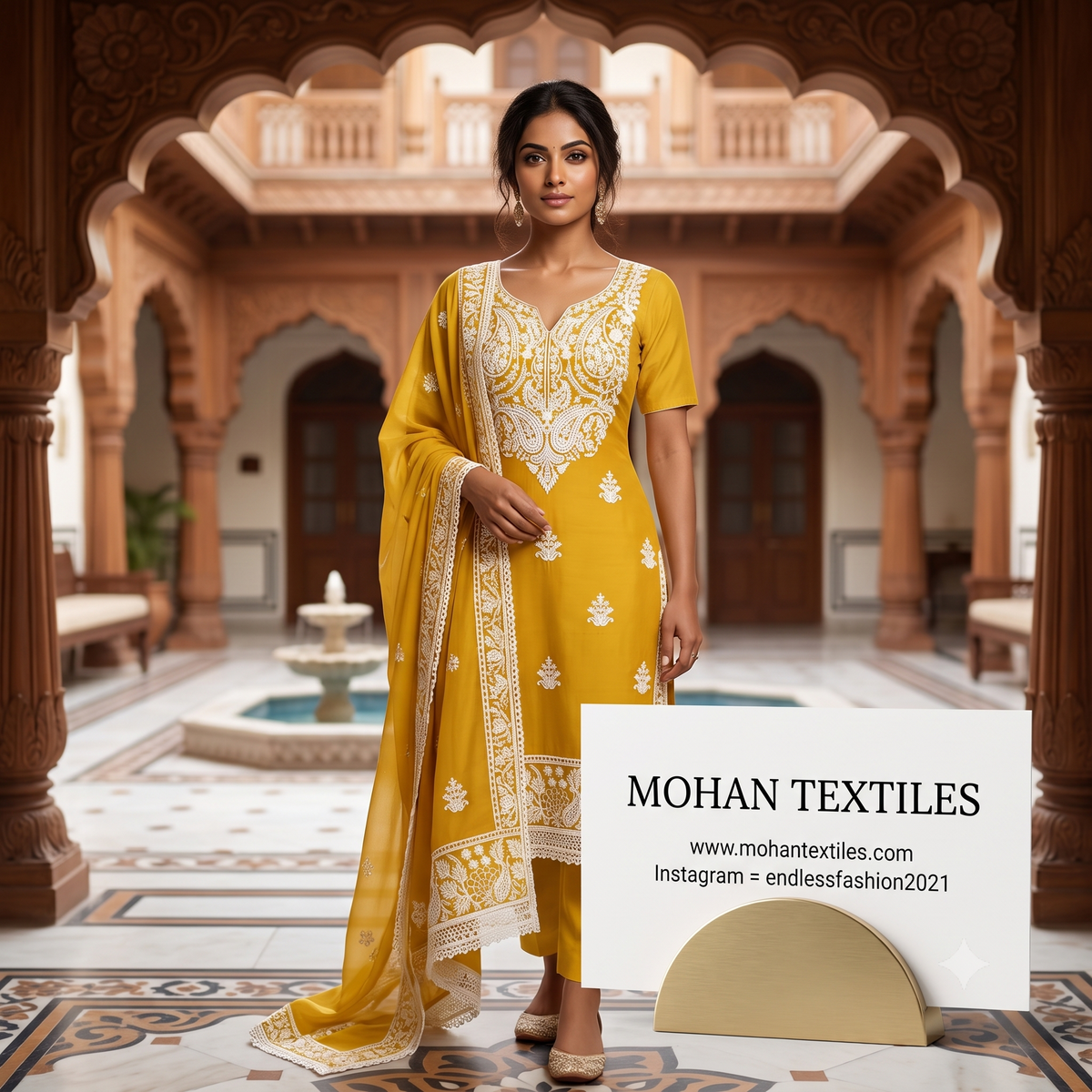 Traditional Lucknowi Chikankari Unstitched Suit Material with Embroidered Dupatta – Mohan Textiles