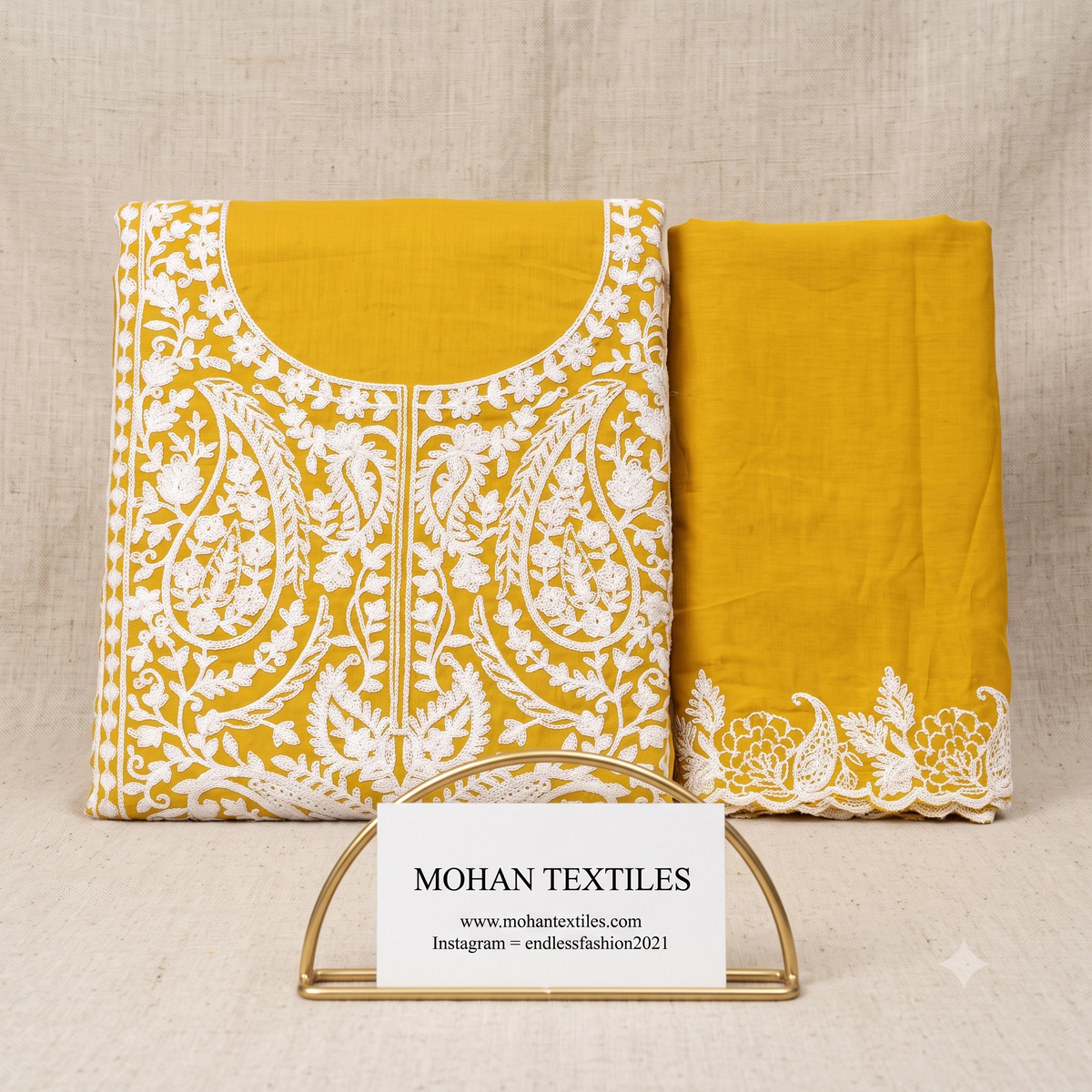 Traditional Lucknowi Chikankari Unstitched Suit Material with Embroidered Dupatta – Mohan Textiles